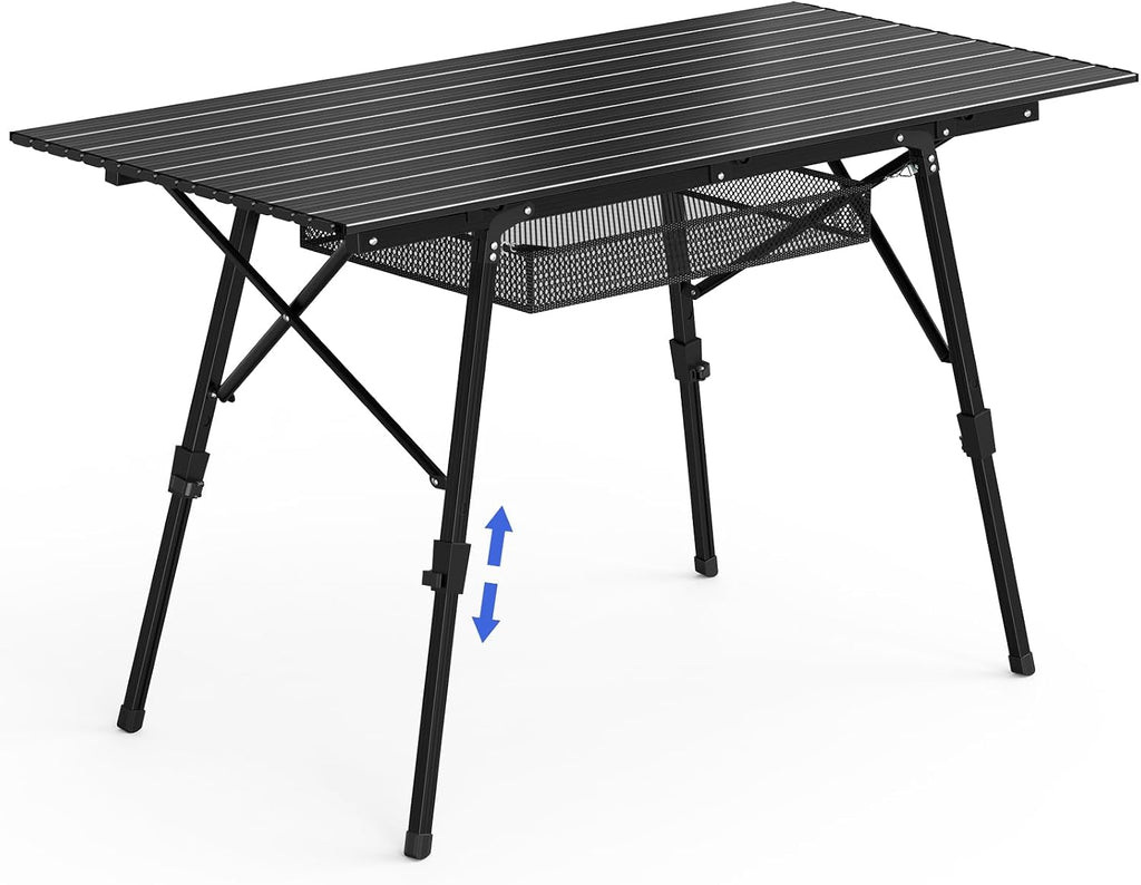 Raynesys Aluminum Folding Camping Table,Adjustable Height & Portable,Black