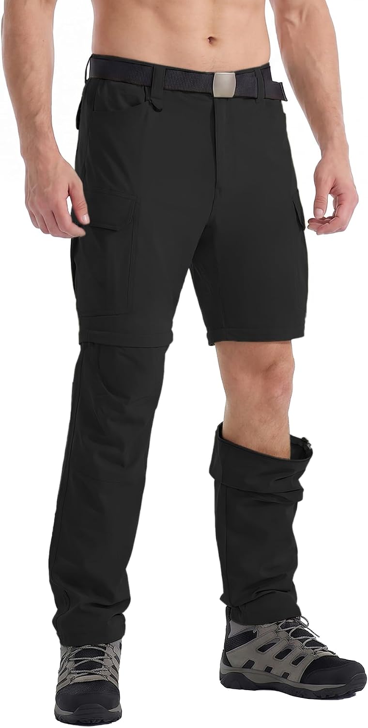 Men's Convertible Hiking Pants with 7 Pockets, Zip-Off Quick-Dry
