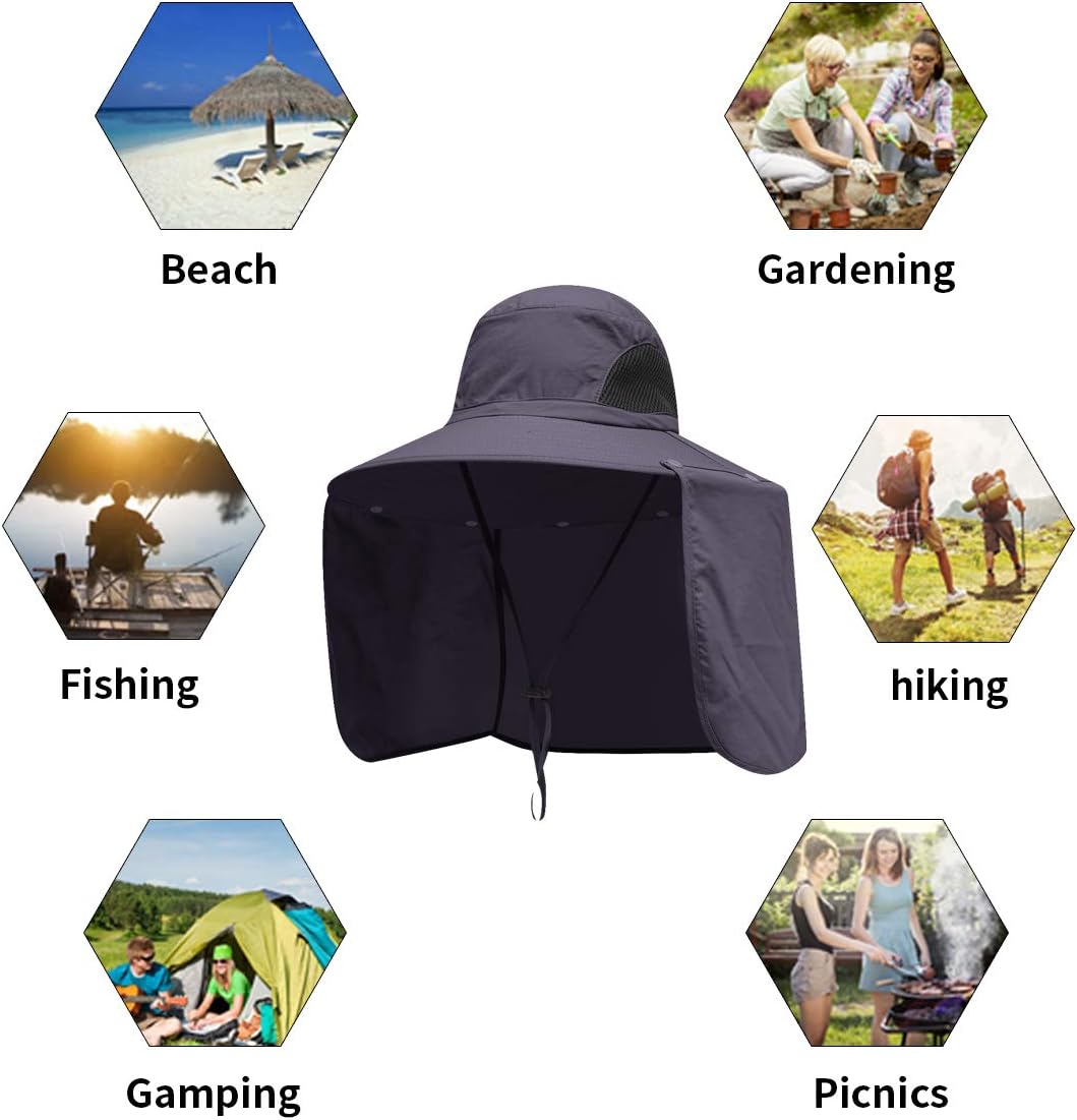 Sun Blocker Hats Outdoor Sun Protection Fishing Cap with Neck Flap Large Brim Outdoor Hat