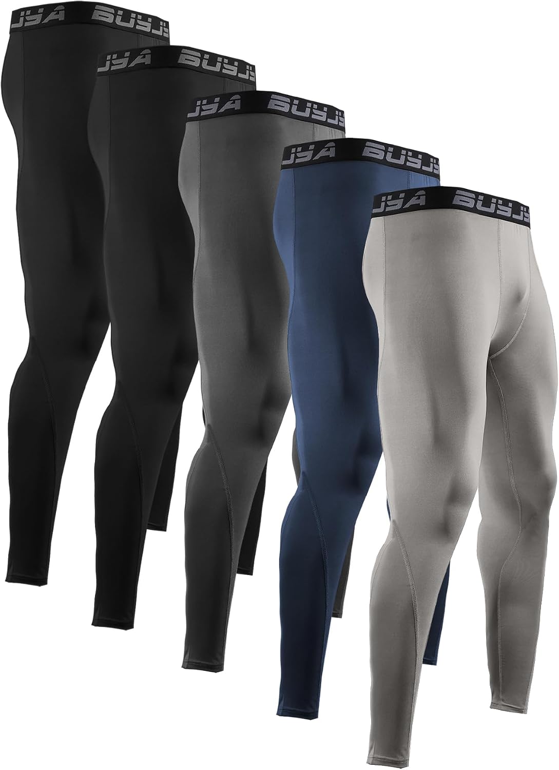 BUYJYA 3 or 5 Pack Men's Compression Pants Base Layer Tights Leggings