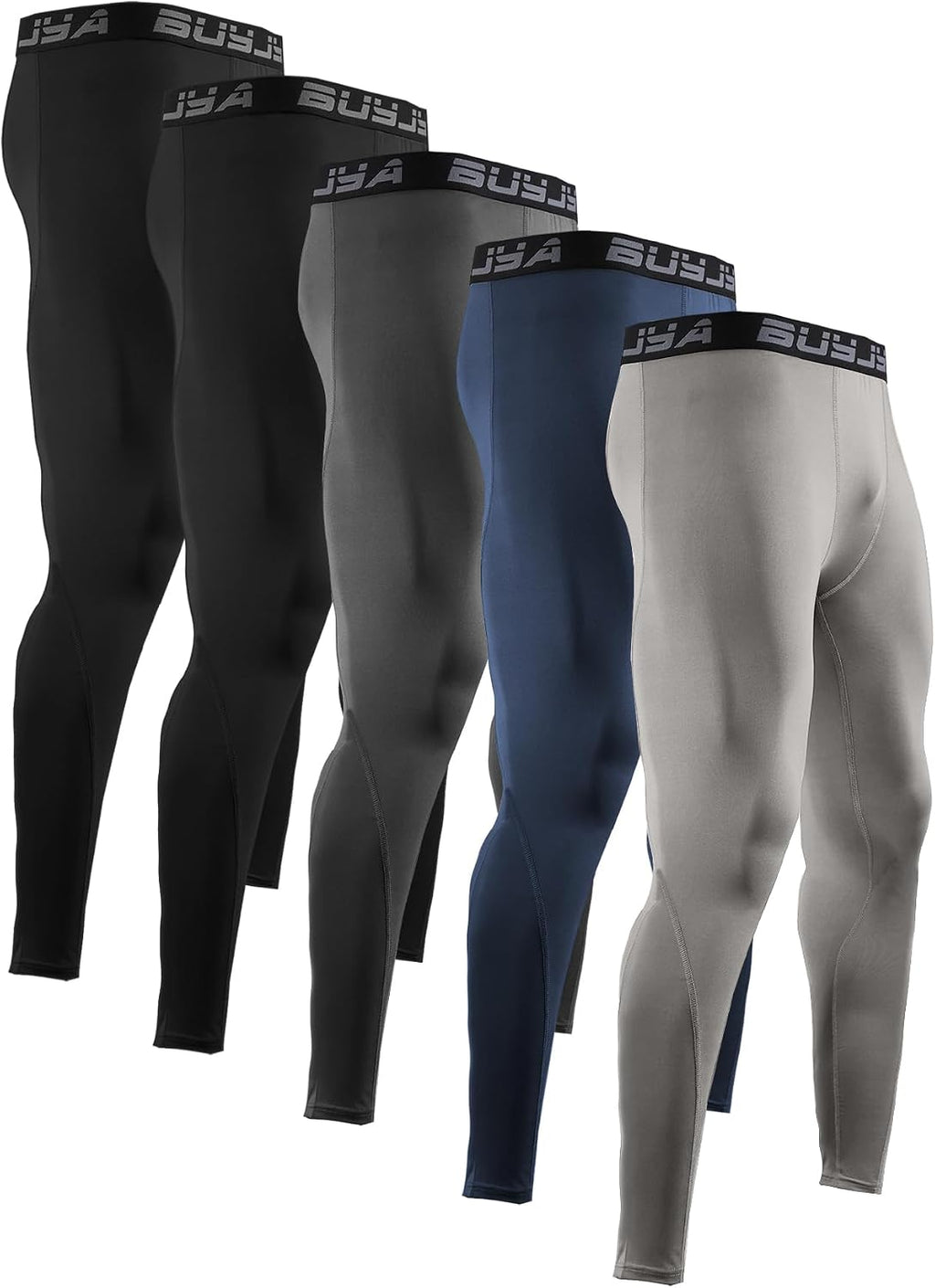 BUYJYA 3 or 5 Pack Men's Compression Pants Base Layer Tights Leggings