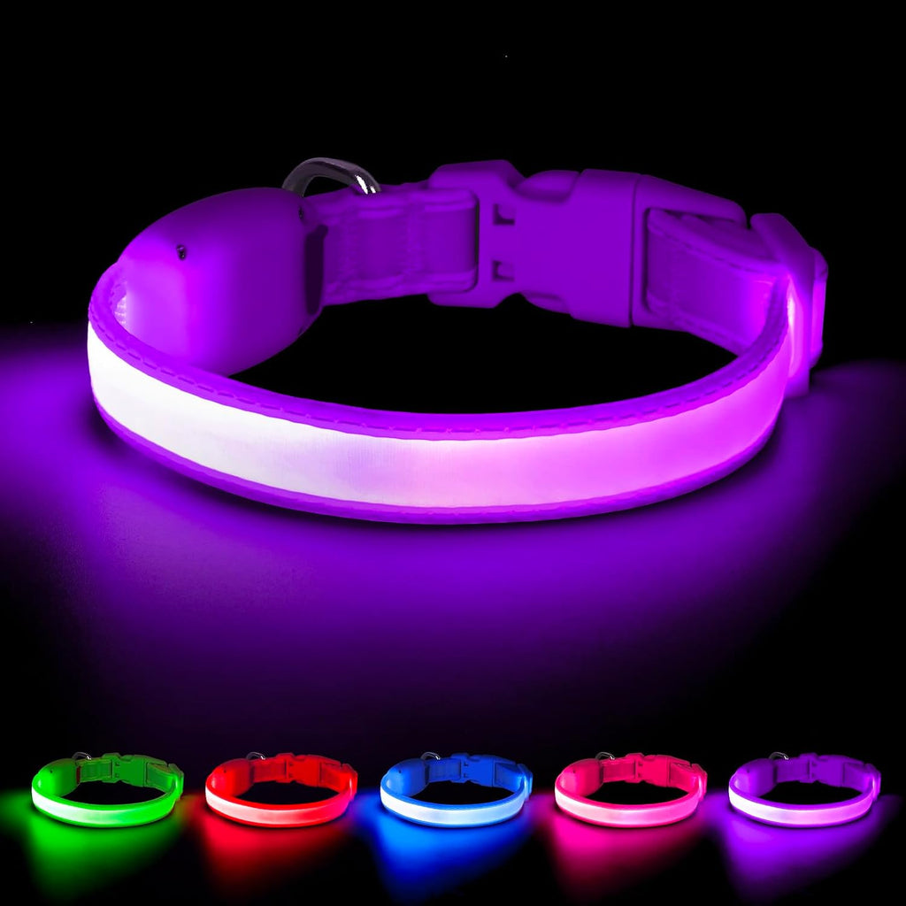 Vizpet LED Dog Collar, Light Up Dog Collar Adjustable USB Rechargeable Super Bright Safety Light Glowing Collars for Dogs(X-Large,Green)