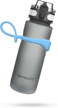 Tritan Sports Water Bottle with Magnetic Silicone Carry Strap & One Click Open Cap - Magnetic Drink Holder for Metal Equipment - Bottle w/Straps for Backpack, Belt & More (18oz, Sky Blue)