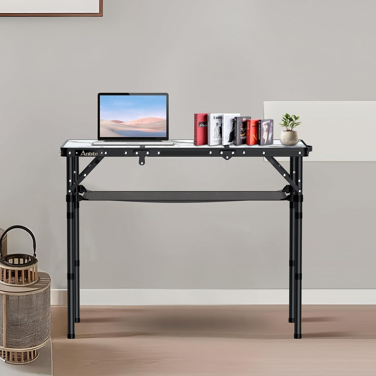 Anbte 3ft Folding Camping Table, 3 Adjustable Height Max 27.5", White