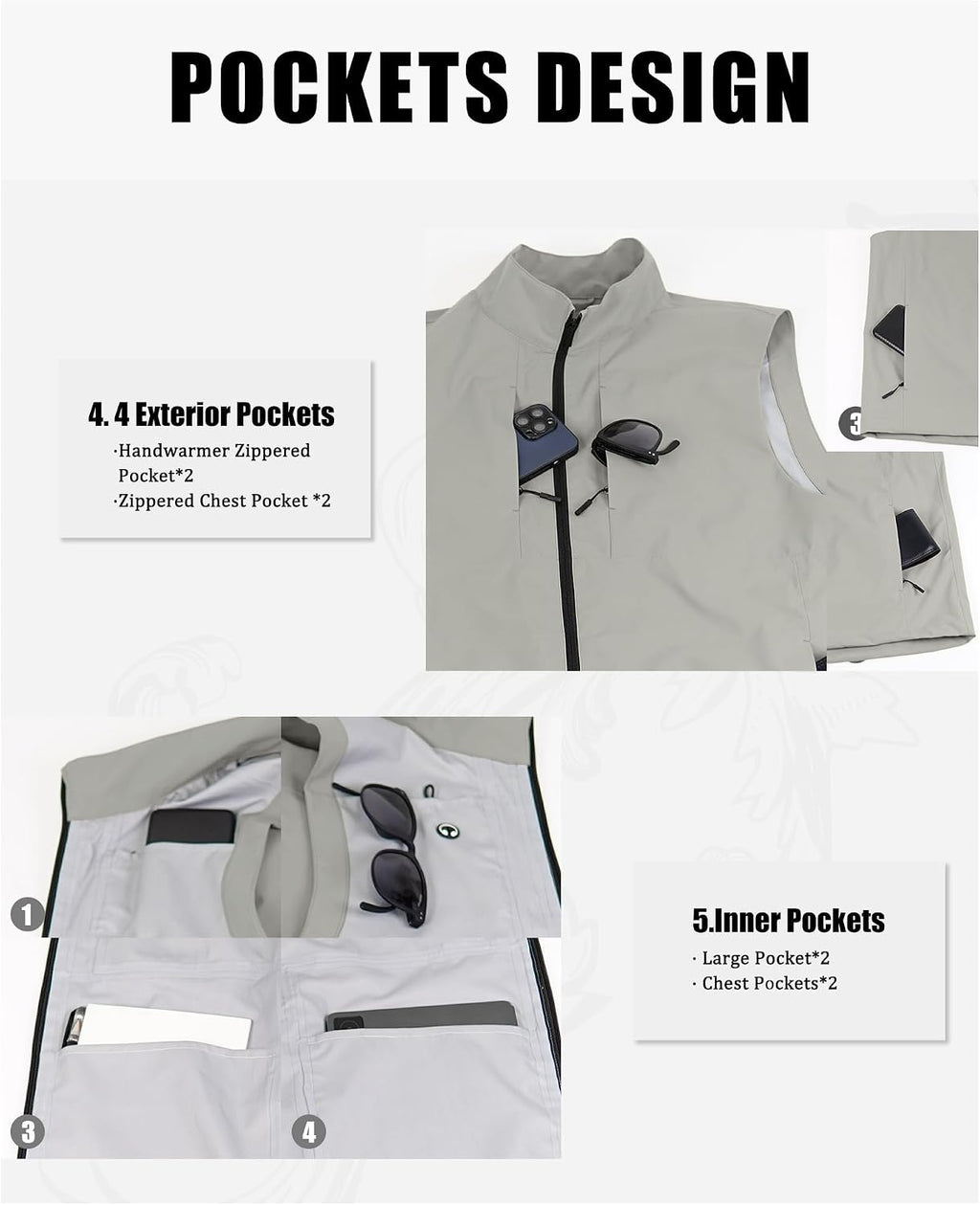 Susclude Men's Quick Dry Lightweight Softshell Vest Windproof Sleeveless Jacket for Fishing Work Golf Hiking Casual Travel
