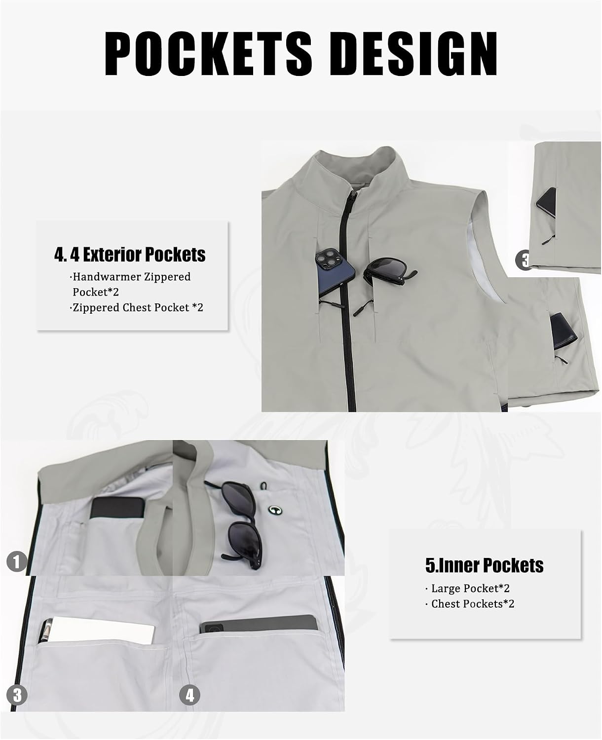 Susclude Men's Quick Dry Lightweight Softshell Vest Windproof Sleeveless Jacket for Fishing Work Golf Hiking Casual Travel