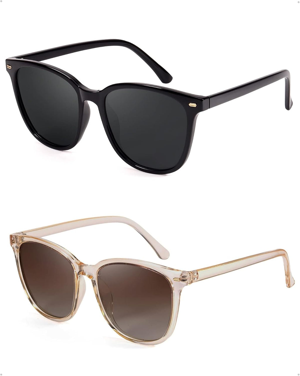FIMILU 2 Packs Sunglasses for Women Polarized UV400 Protection Lens Big Frame Fashion Glasses Trendy Stylish Shade
