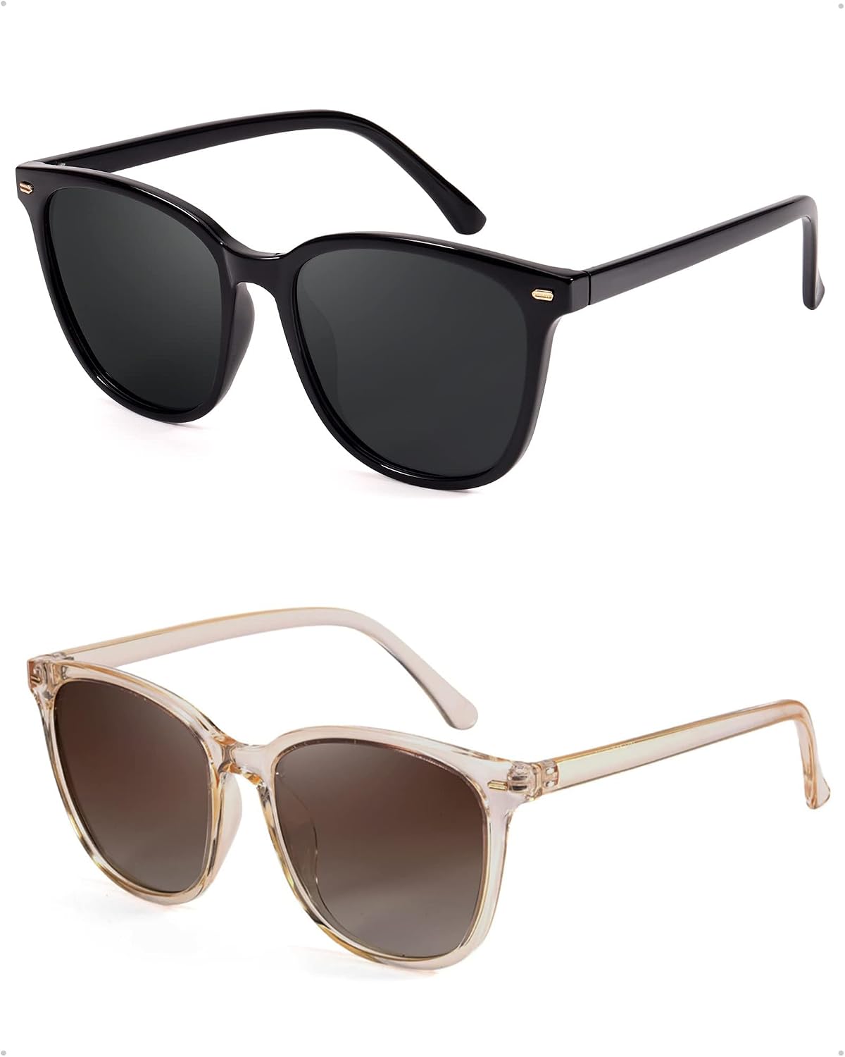 FIMILU 2 Packs Sunglasses for Women Polarized UV400 Protection Lens Big Frame Fashion Glasses Trendy Stylish Shade