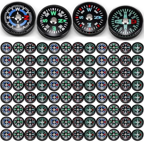 Relaxweex 100 Pcs 20mm Mini Button Compass Bulk for Camping