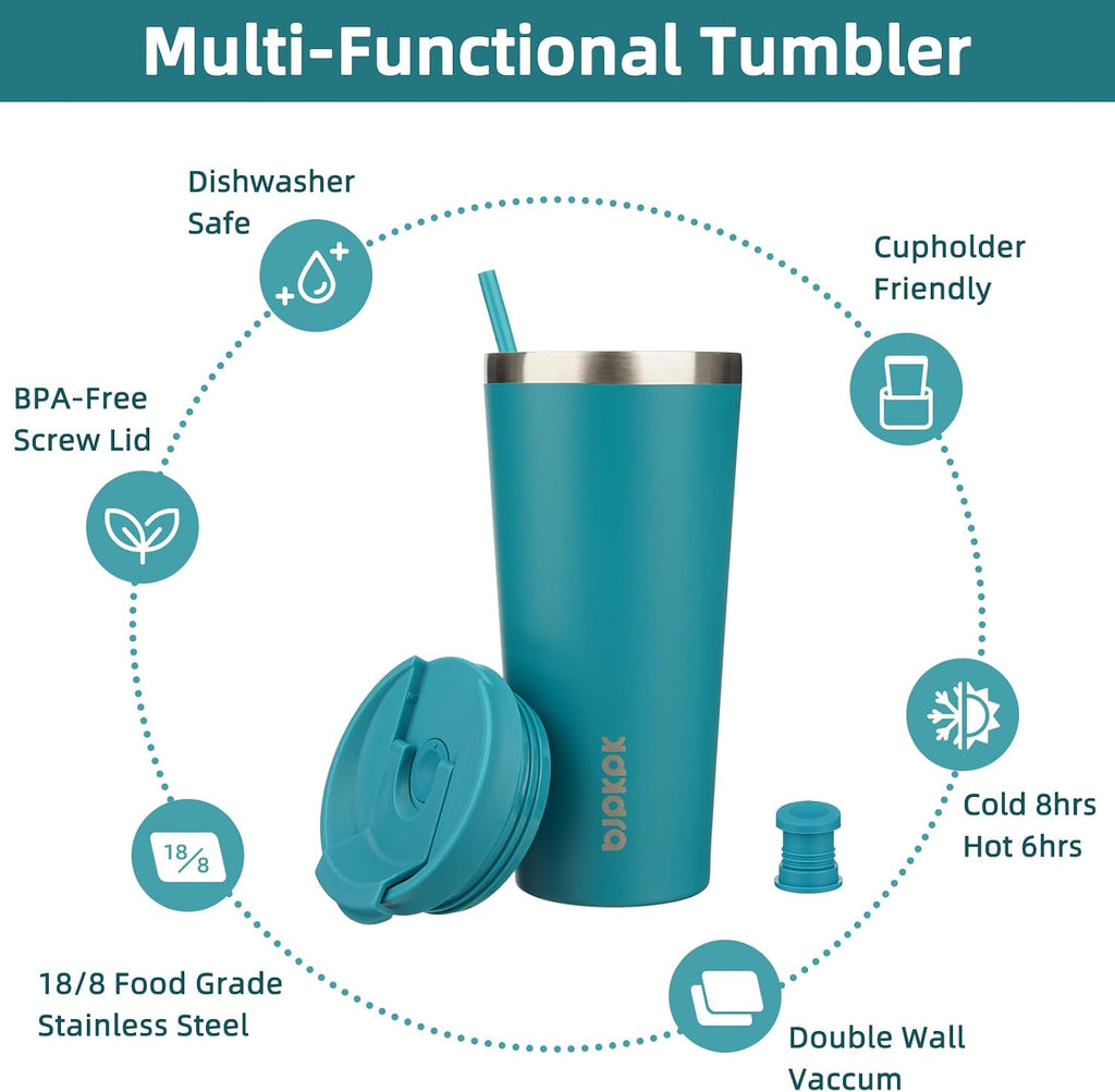 BJPKPK 22 oz Coffee Tumbler with Straw, Insulated Stainless Steel Cup