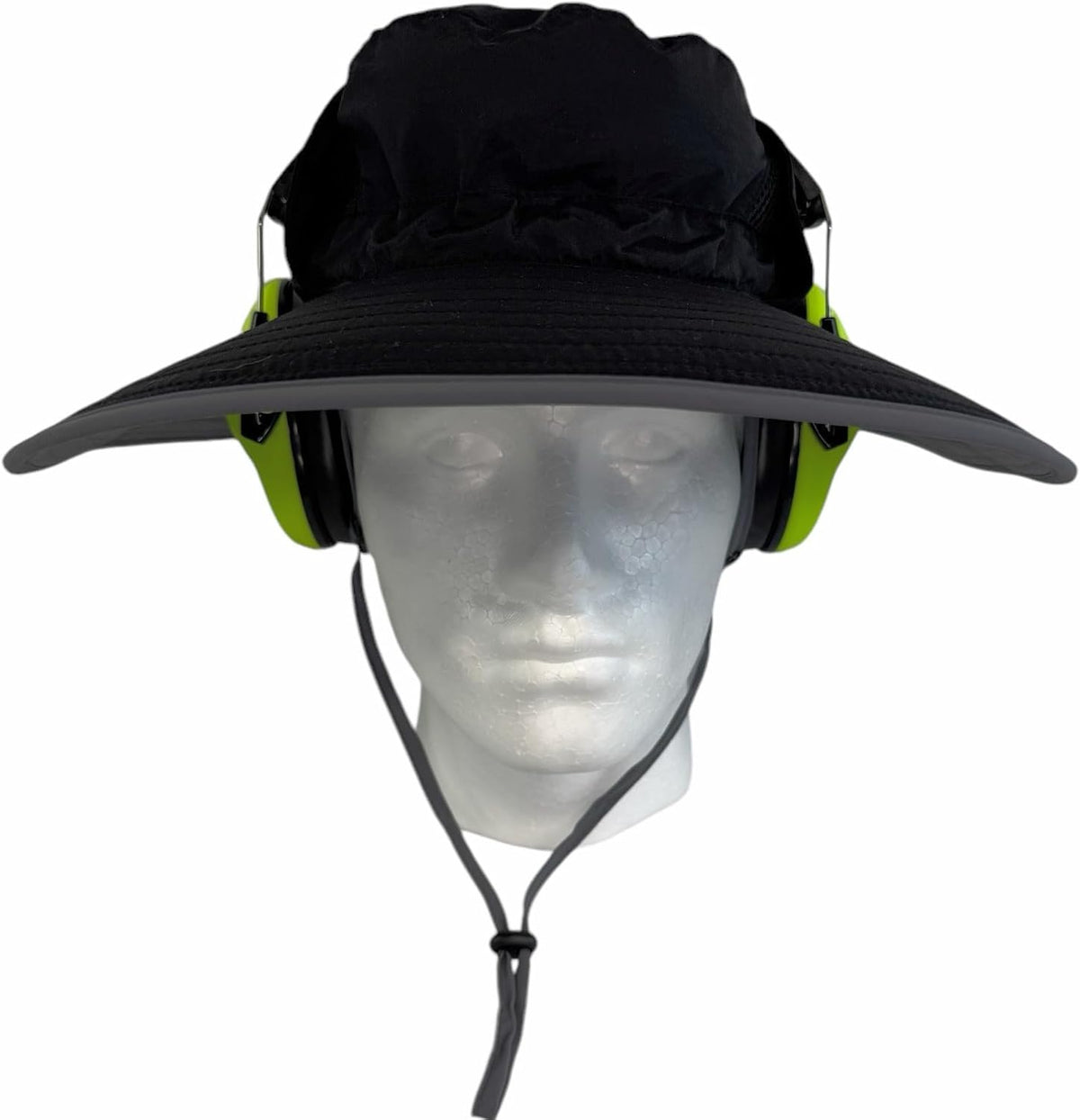 SPF 50+ Bucket Hat Compatible with Ear Protection Headphones – Sun Protection Hat for Lawn Mowing, Construction, Yard Work