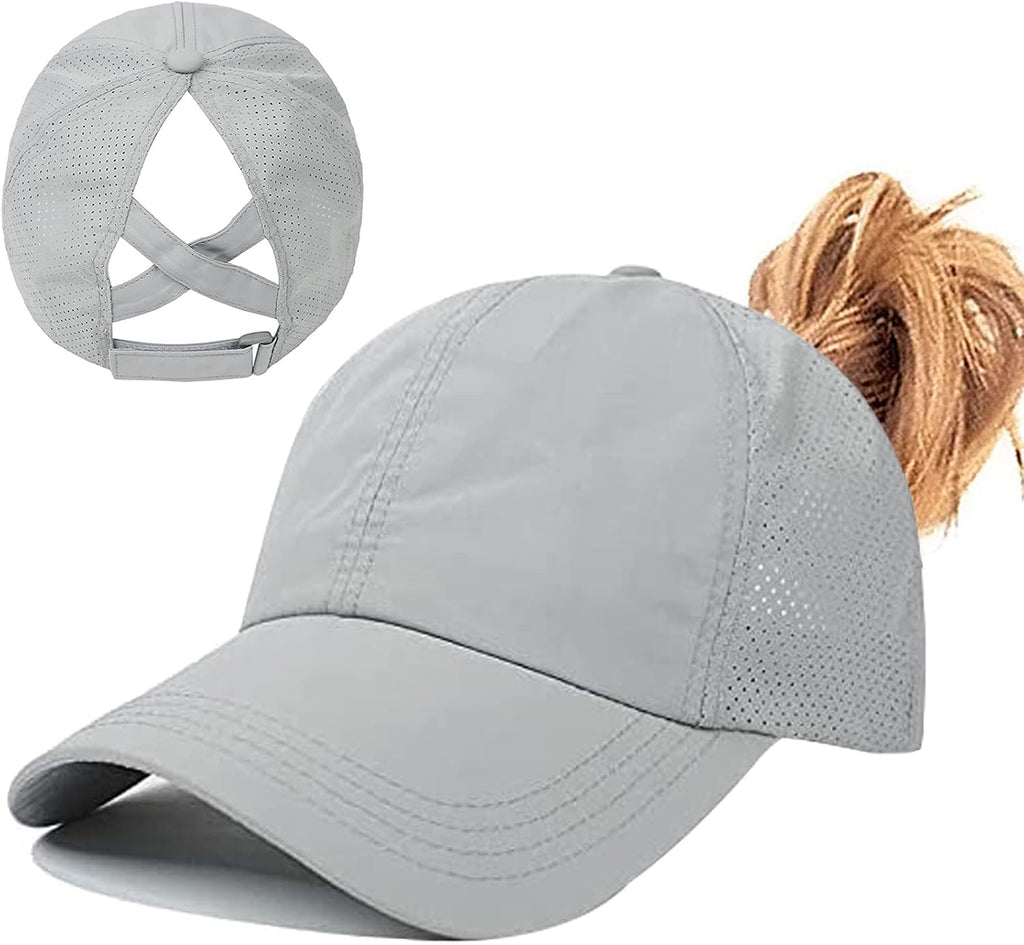 Womens Ponytail Hat Baseball Cap, Adjustable Criss Cross Baseball Cap High Bun Unisex Quick Drying Trucker Hats