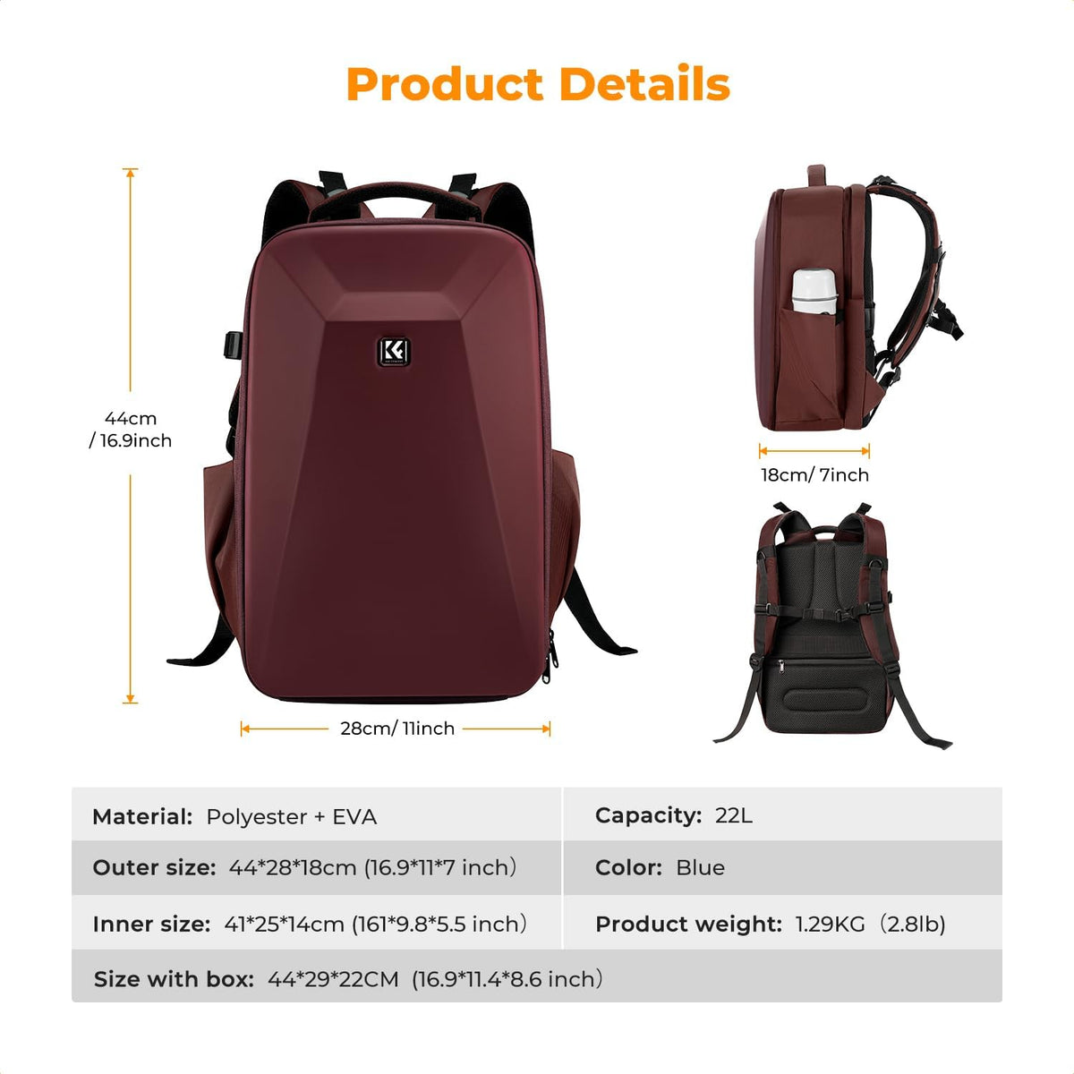 K&F CONCEPT Camera Backpack,Hardshell Photography DSLR Camera Bag
