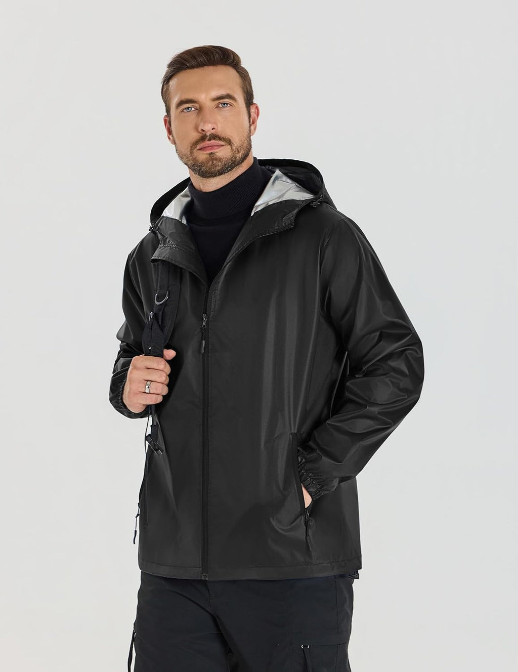 COOFANDY Rain Jacket Men Waterproof With Hood Raincoat Windbreaker Packable | 2 Water-resistant Zip Pockets, Lightweight Windbreaker For Hiking, Cycling, Running, Golf Fishing Rain Shell Gear