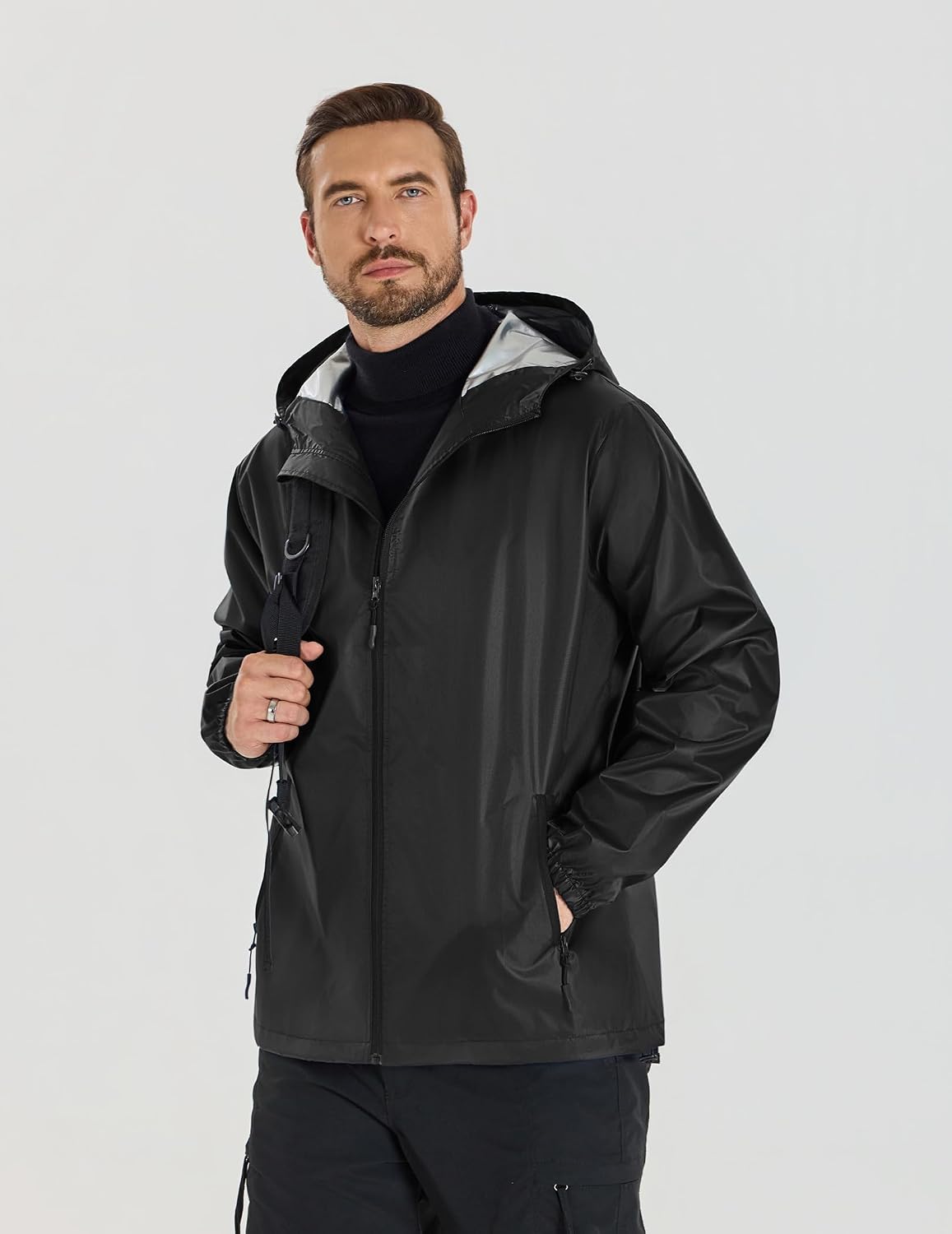 COOFANDY Rain Jacket Men Waterproof With Hood Raincoat Windbreaker Packable | 2 Water-resistant Zip Pockets, Lightweight Windbreaker For Hiking, Cycling, Running, Golf Fishing Rain Shell Gear
