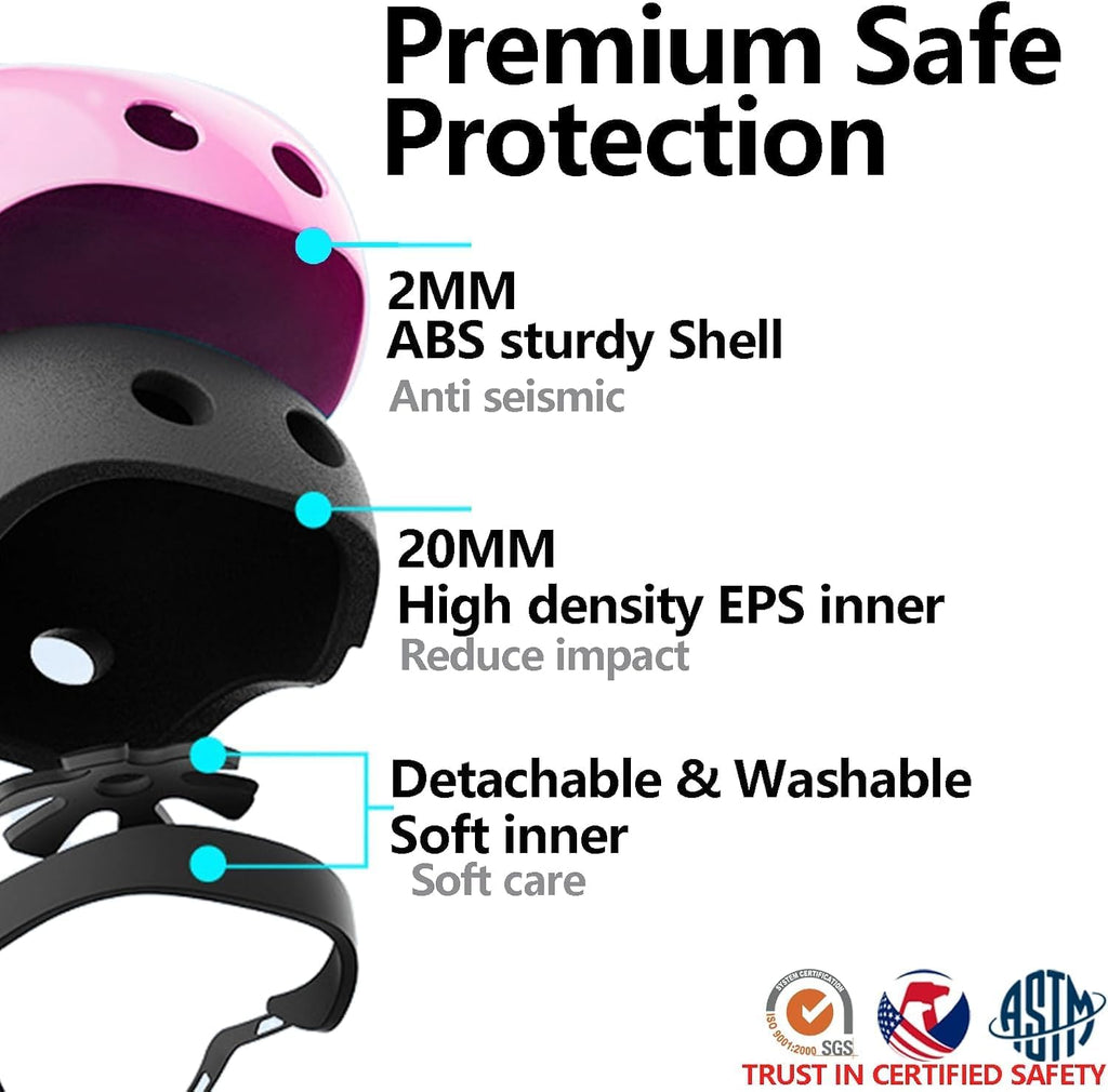Kids Bike Helmet Set,CPSC Certified with Knee Elbow Wrist Pads Guards,Toddler Adjustable Blue Helmet for Ages 2-14 Girl Child,Sports Protective Gear Set for Bicycle Skate Scooter Rollerblading