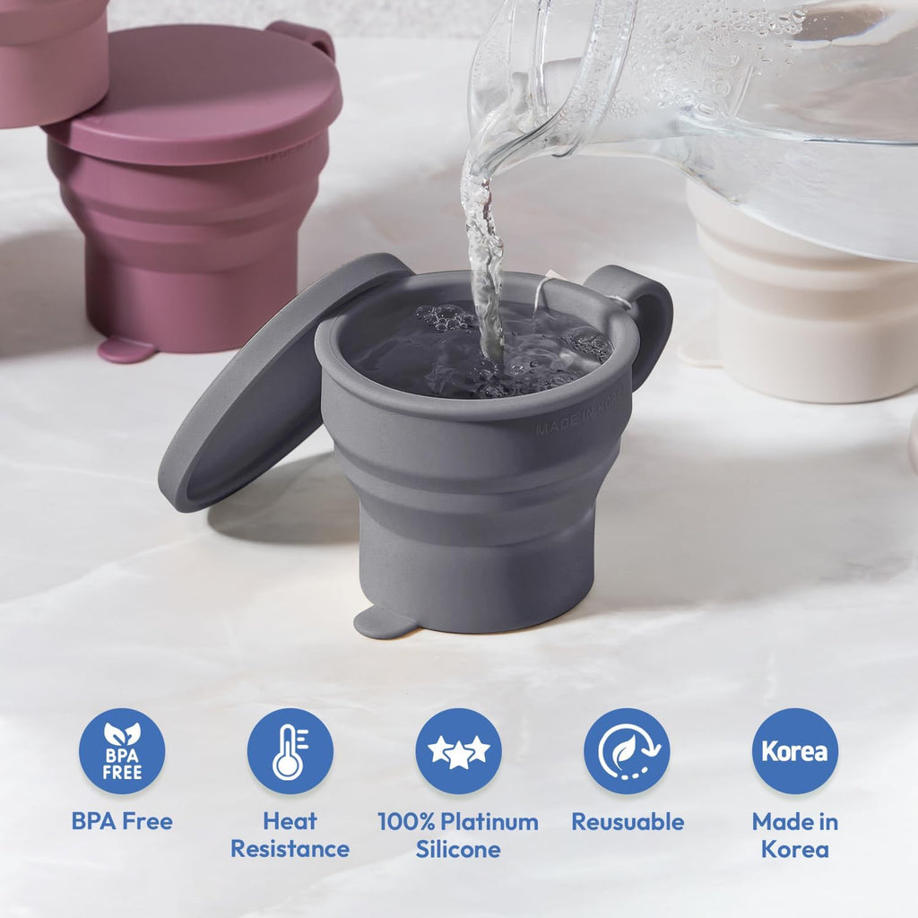 carrotez 6 oz 2 pack Mini Silicone Collapsible Travel Cup - Modern Grey