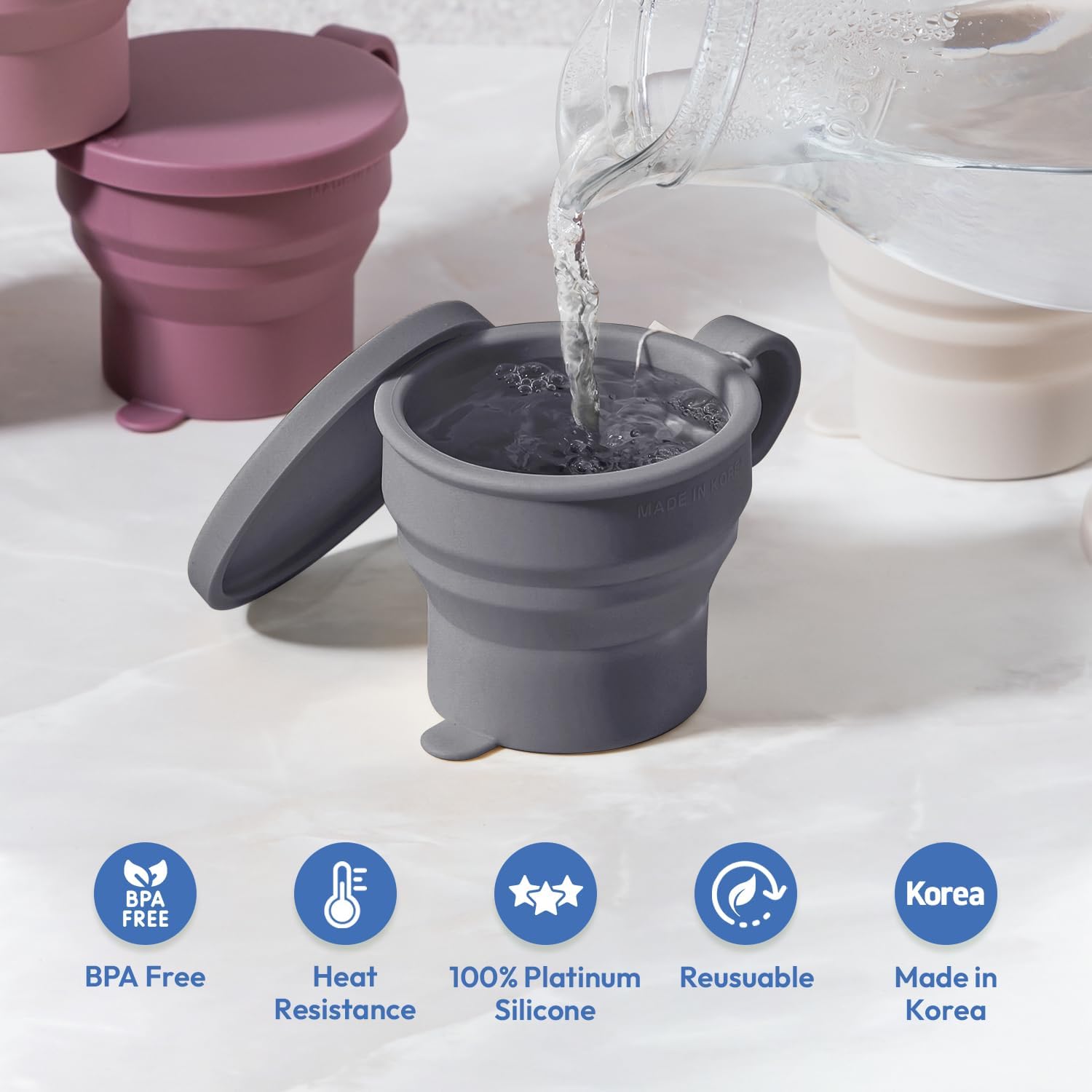 carrotez 6 oz 2 pack Mini Silicone Collapsible Travel Cup - Modern Grey