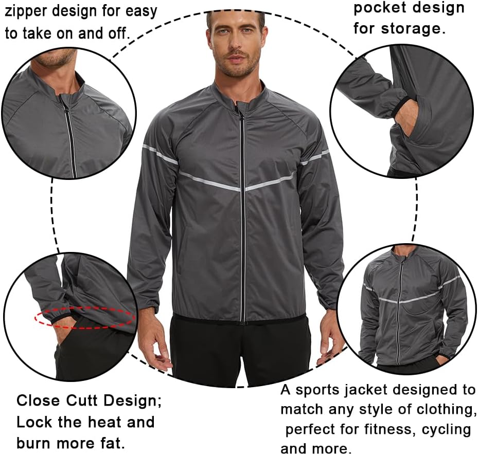 NINGMI Sauna Suit for Men Sweat Jacket Long Sleeve Shirt Zipper Workout Body Shaper Top Slimming Fitness Gym