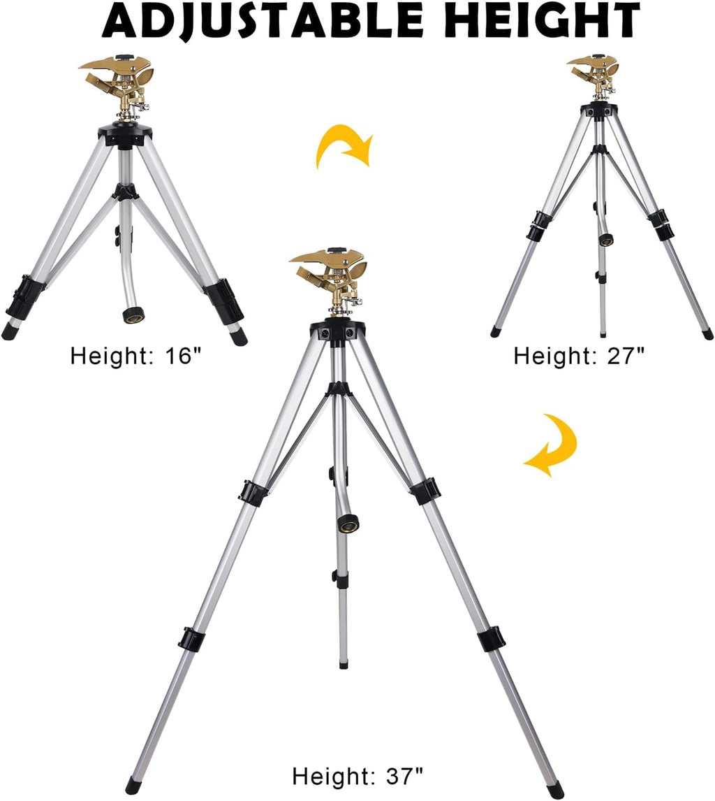 Biswing Large Impact Sprinkler Head on Tripod Base, Adjustable Zinc Alloy Lawn Sprinklers for Yard Lawn Garden, 3/4" NH Connector, 360 Degree Large Area Coverage Irrigator with Extension Legs, 1 Pack