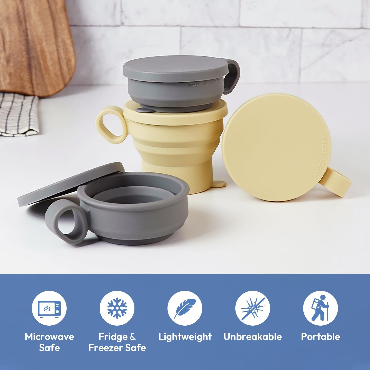 carrotez 6 oz 2 pack Mini Silicone Collapsible Travel Cup - Modern Grey