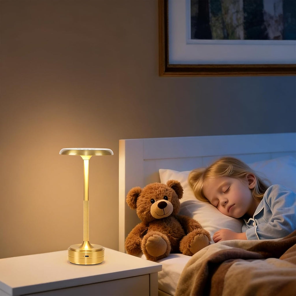 Small Gold Rechargeable Cordless LED Table Lamps Touch Sensor Light, 3-Levels Portable Dimming Wireless Battery Operated Lamp， Nightstand Lamp/Night Light/Restaurant Table/Outdoor/Coffee/Bar (Gold)