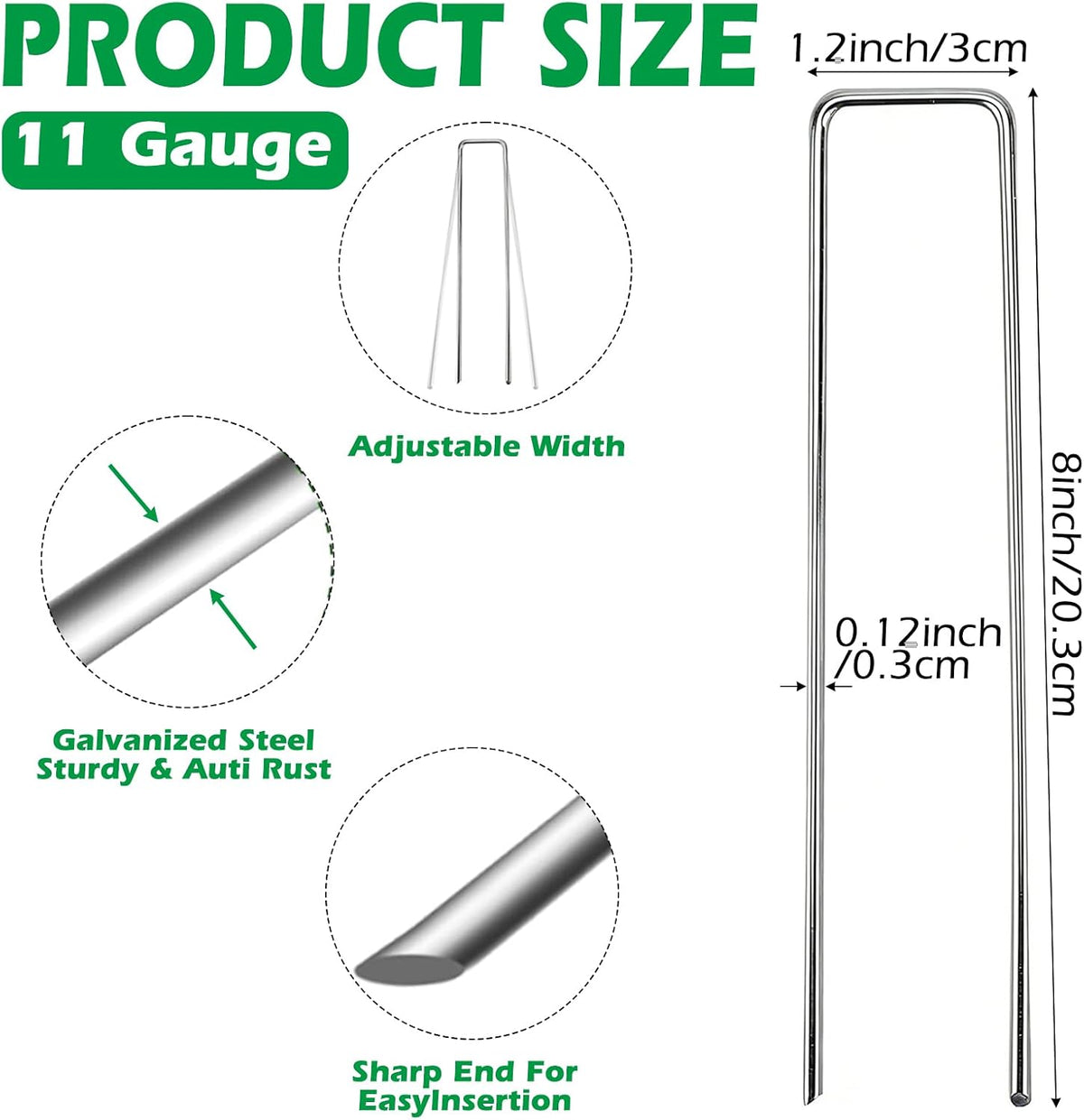 100 Pack Landscape Staples, 8" 11 Gauge Galvanized Steel Garden Stakes,Landscape Pins Turf Staples for Securing Weed Barrier Artificial Grass