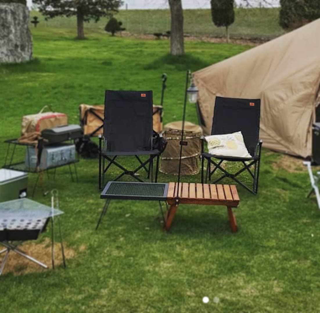 CAMPINGMOON Foldable Cotton Canvas Camping Chair Campfire High Back Low Style Relaxing Chair Black F-1002C-BK