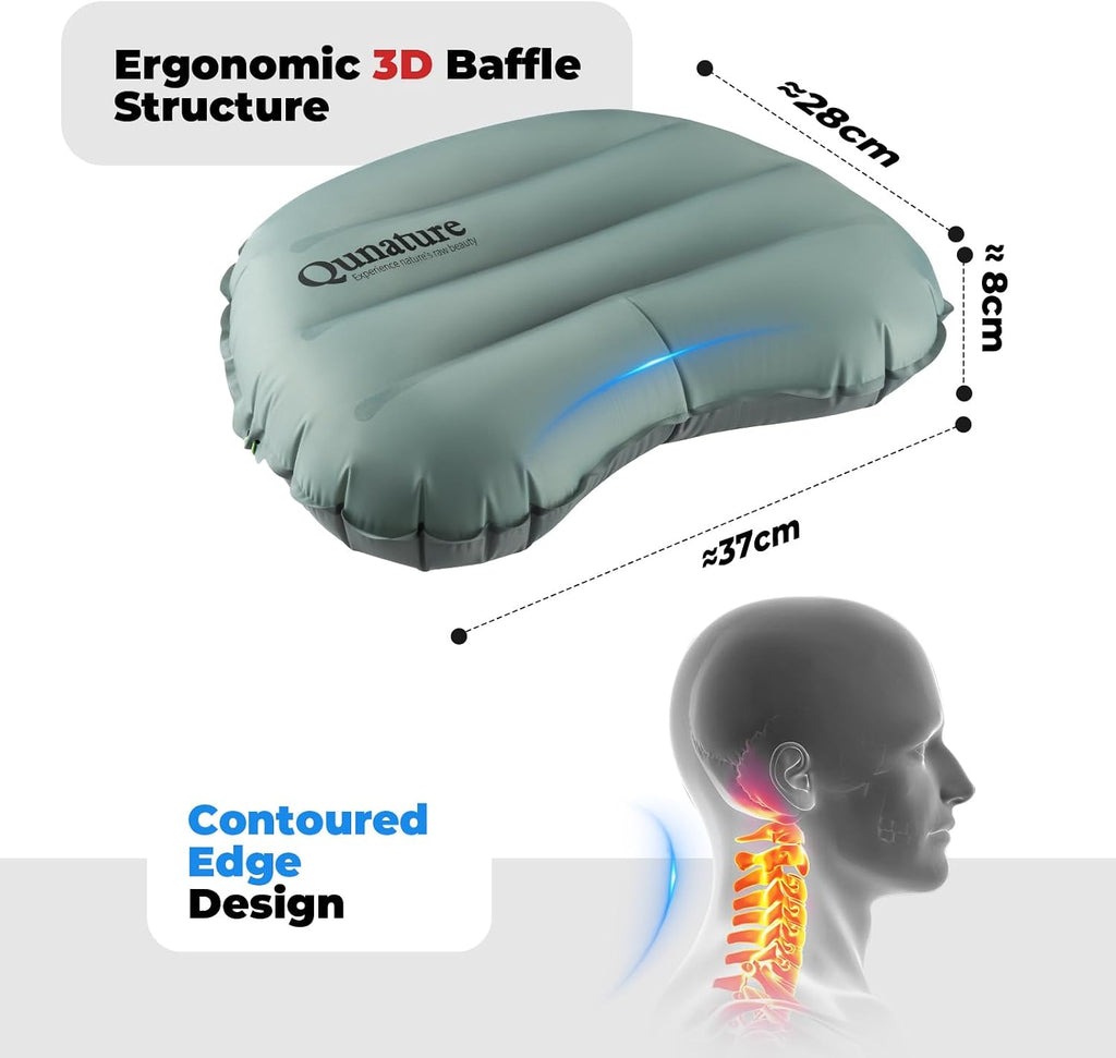 Ultralight Inflatable Camping Pillow, 70g Adjustable TPU Cushion, 20D Nylon Durable, Ergonomic Baffle for Neck & Lumbar, Compact for Hiking Airplane, Rock Grey