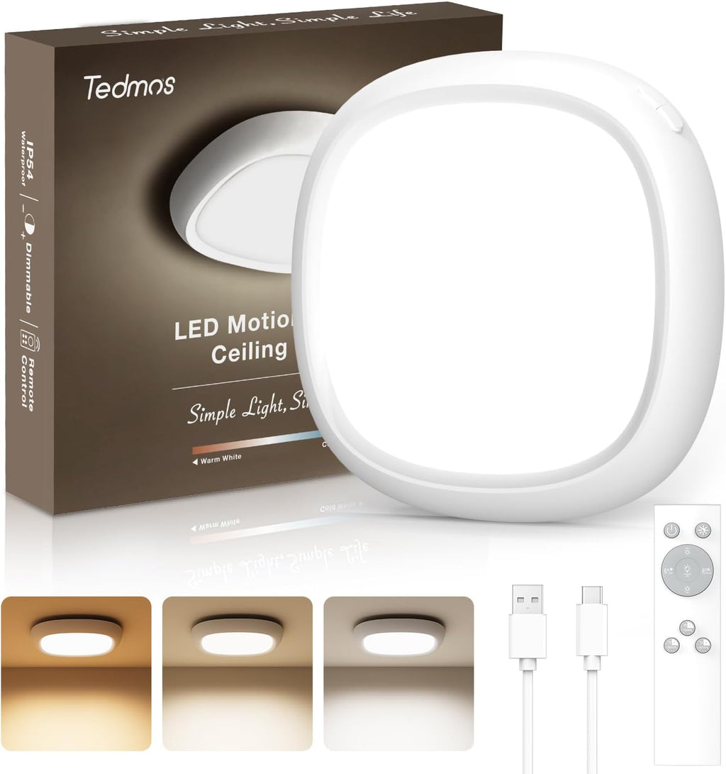 IP54 Waterproof Shower Light, Rechargeable Ceiling Light with Remote