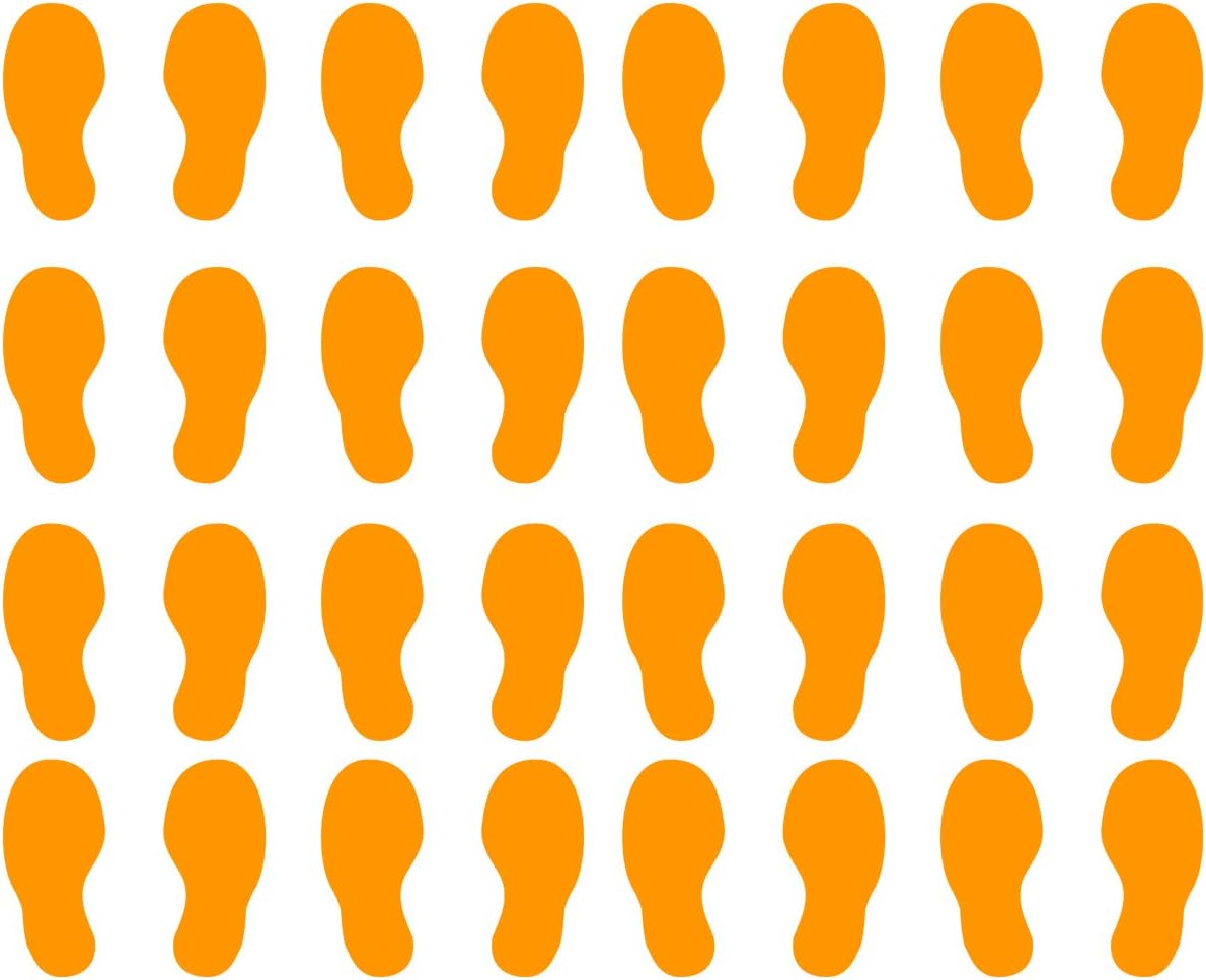VWAQ Shoe Print Footprint Vinyl Decals - Peel and Stick Floor or Wall Stickers - 32 PCS (Orange)