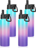 Neihepal 22 oz Insulated Water Bottles Bulk, Double Walled Vacuum Stainless Steel Water Bottle Multipack with Leak Proof Straw Lid for Men, Adults, Kids, Gym, Sports (Gradient Color,4 Pack)