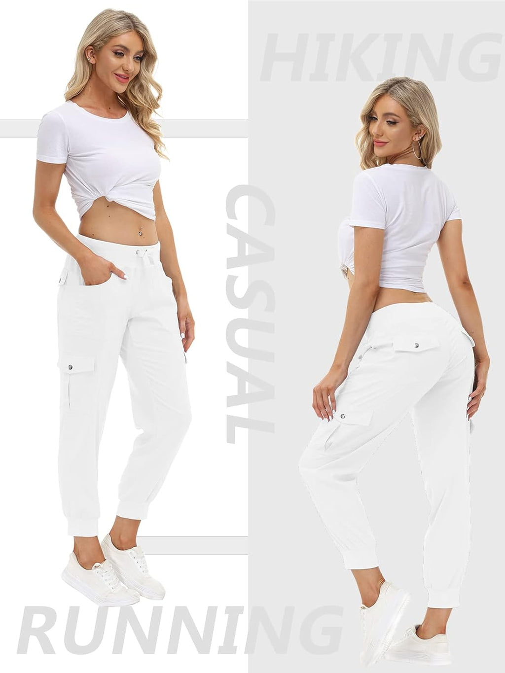 MoFiz Women's Lightweight Hiking Cargo Pants Outdoor Quick Dry Casual Travel Sweatpants Joggers Elastic Waist Button Pockets