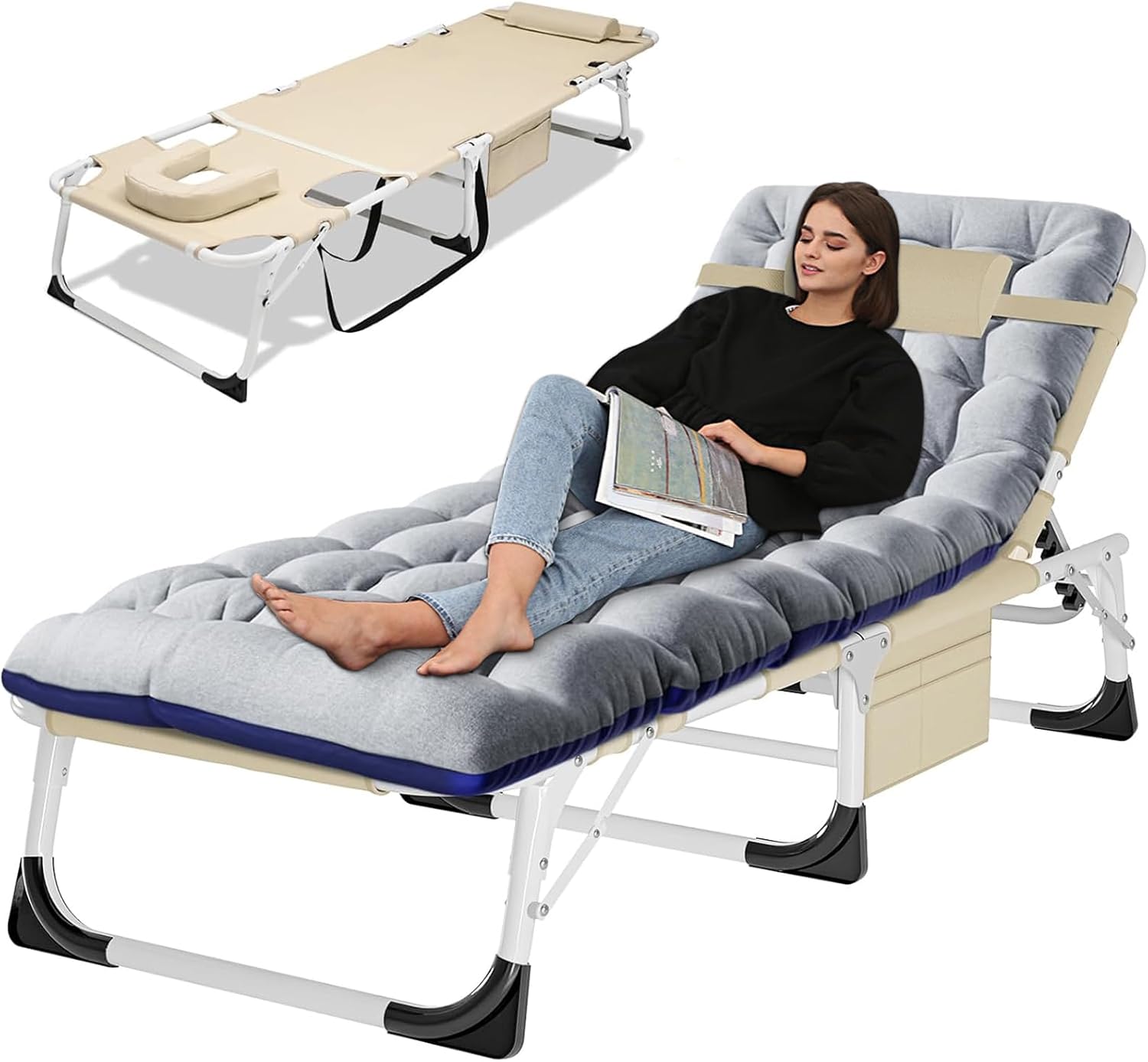 LILYPELLE Portable Folding Camping Cot with Mattress and Pillow for Adults