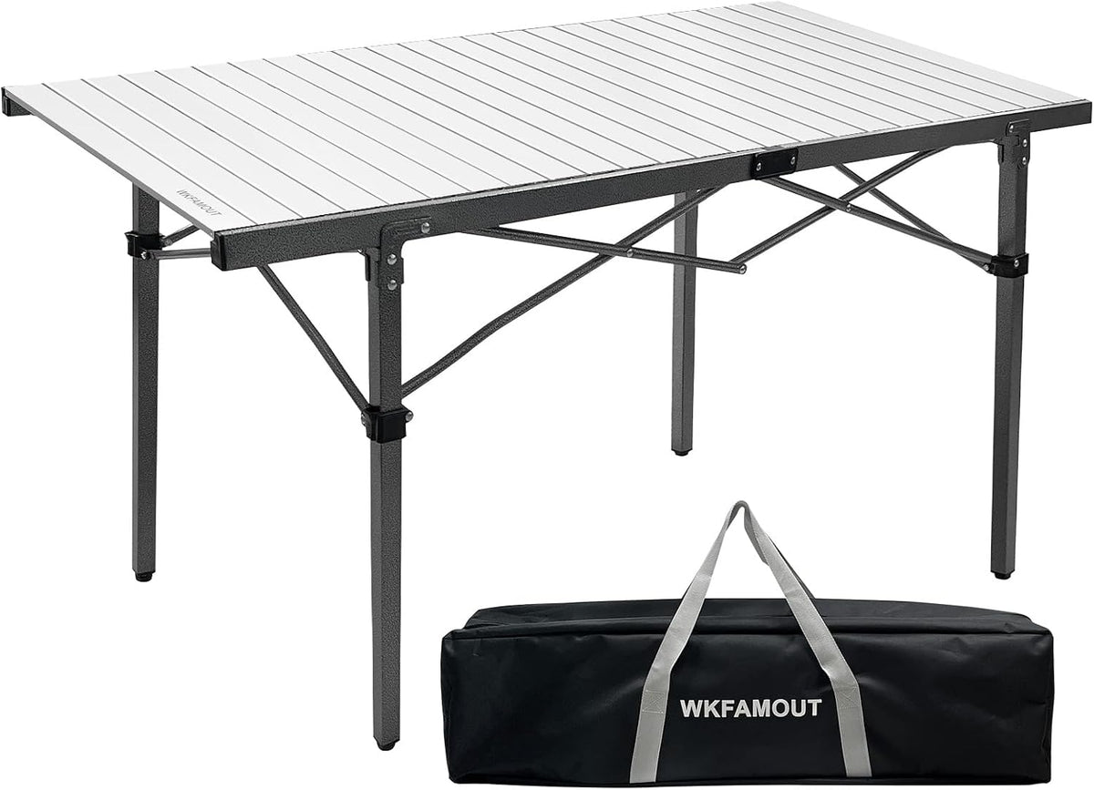 29.9" Tall Folding Camping Table for 2-6 Person, 54.7" Large Aluminum Foldable Roll-up Table Outdoor with Carry Bag for Picnic, Camp, Sturdy, Backyard, Patio