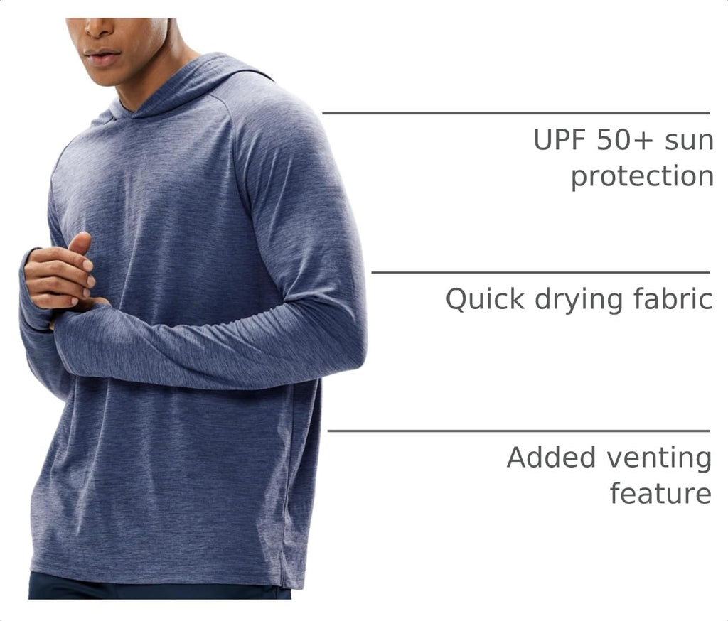 MIER Men's UPF 50+ Sun Hoodie Quick Dry Long Sleeve Shirts, Lightweight