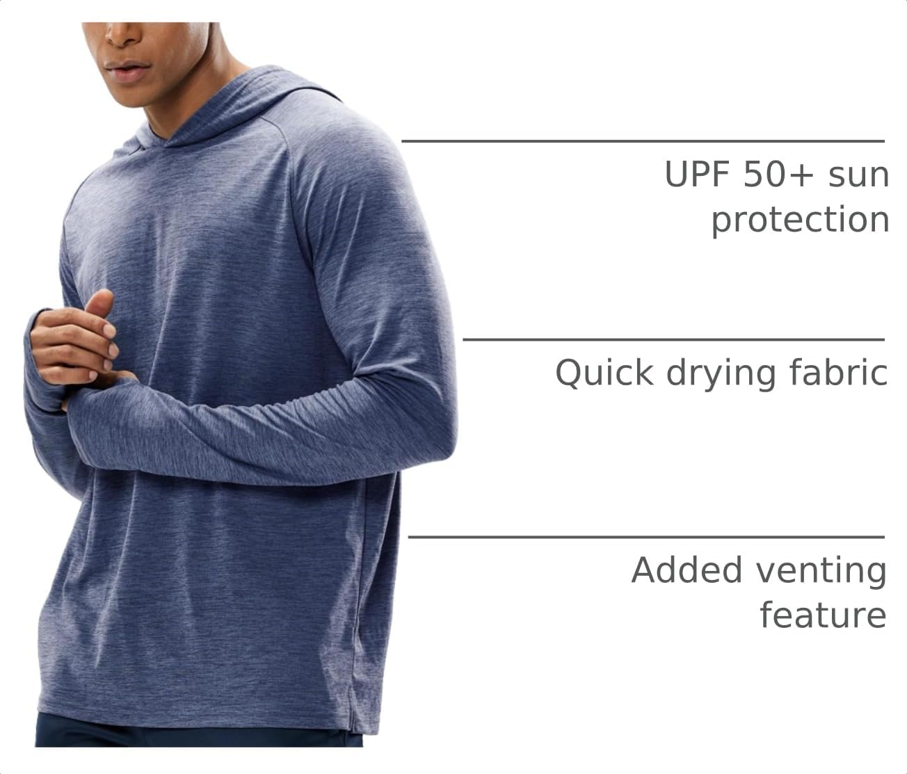MIER Men's UPF 50+ Sun Hoodie Quick Dry Long Sleeve Shirts, Lightweight