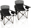 Oversized Camping Chairs 2 Pack - Heavy Duty 400LBS Padded Lawn Chair with Cooler Bag,Cup Holder,Side Pocket,Collapsible for Outdoor,Camp,Fishing & Garden,Black