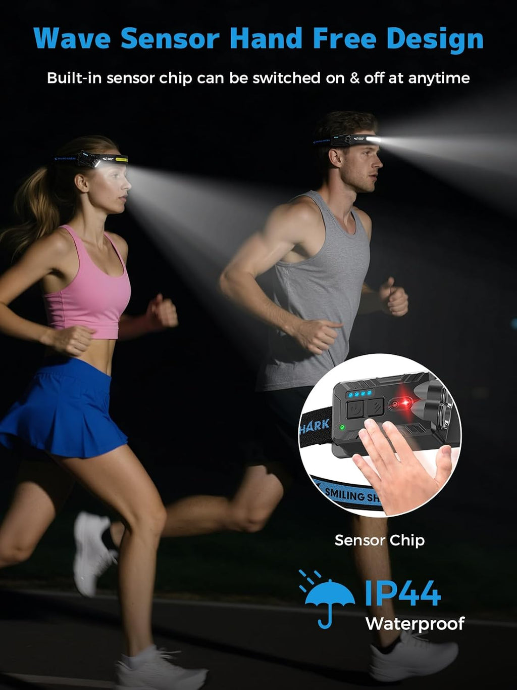 Smiling Shark TD-0123-S Headlamp 2400mAh Rechargeable Ultra-Bright 2 Pack