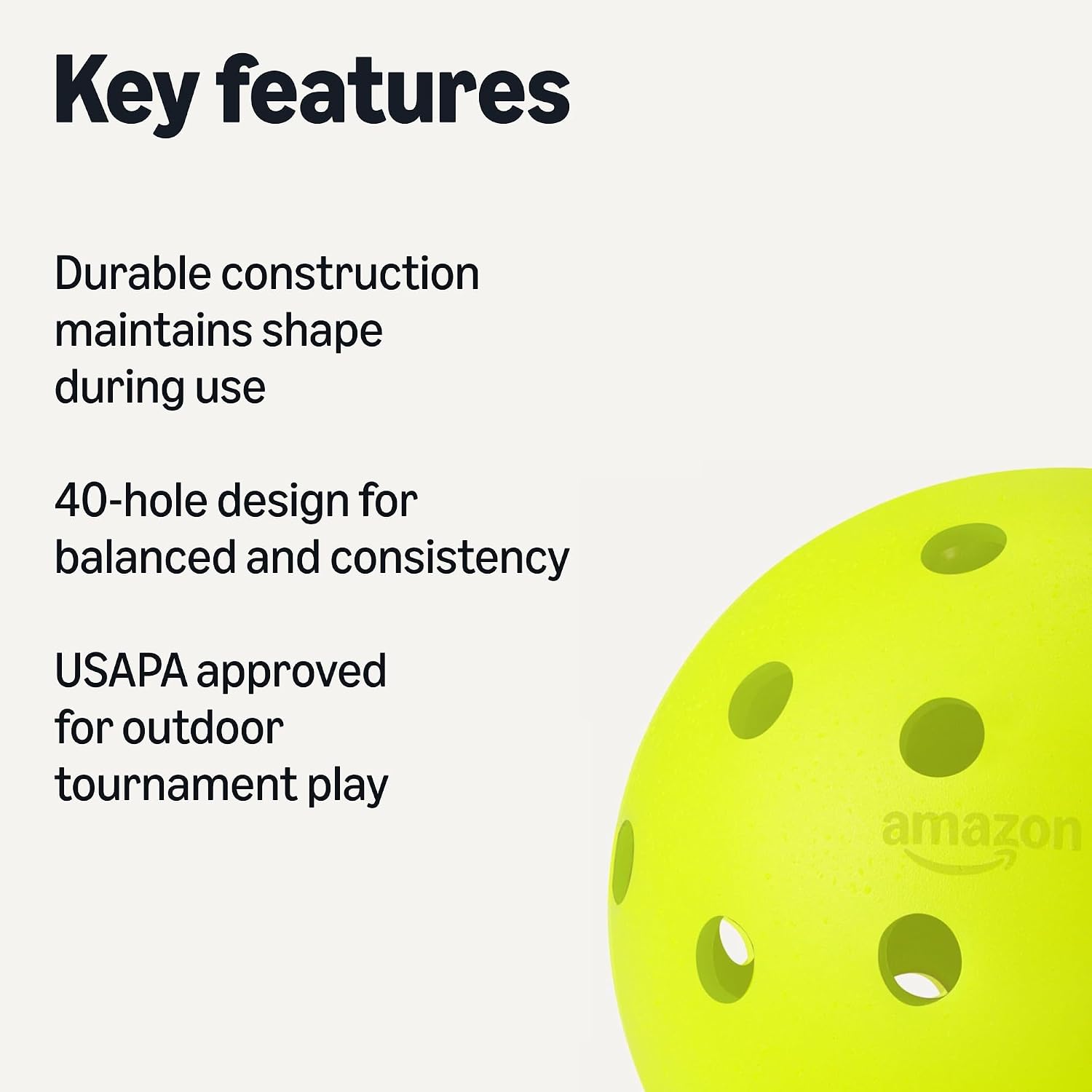 Amazon Basics Outdoor Pickleball Balls, USAPA Approved for Tournament Play, Durable Construction with Balanced and Consistent Performance, 40-Hole Design, Yellow