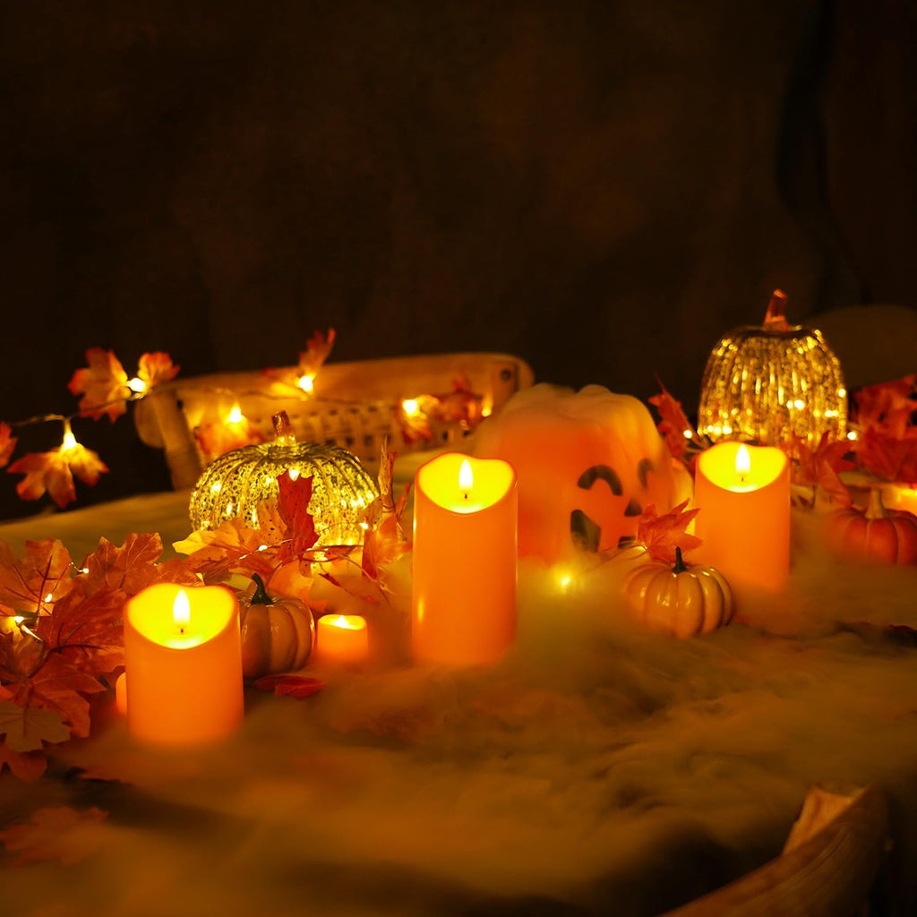 Homemory Halloween Orange Flameless Candles Outdoor, Fall Candles Battery