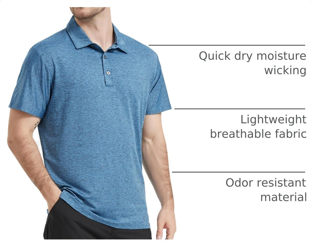 5 Pack Men's Polo Shirts Short Sleeve Golf T Shirt Performance Casual