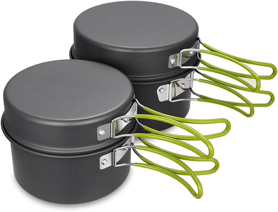 Gutsdoor Camping Cookware Set Camping Gear Campfire Utensils Non-Stick Cooking Equipment Lightweight Stackable Pot Pan Bowls with Storage Bag for Outdoor Hiking