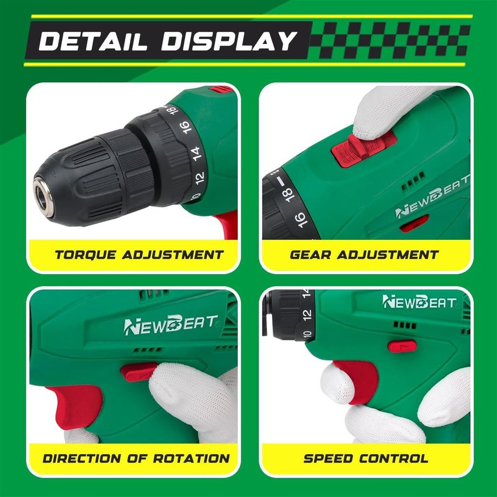 12V Cordless Drill Set with 2 Batteries for Home DIY