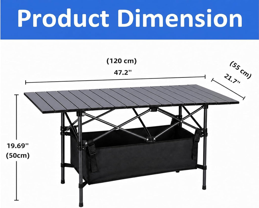 Moosinily Camping Table 4Ft Lightweight Metal Folding Picnic Camp Table Portable Roll-Up Design for Outdoor, Camp, Beach, BBQ, Patio, and Picnic with Carrying Bag 47.2''x21.6''x 19.69''