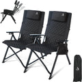 Reclining Camping Chair, Heavy Duty Folding Chairs with 4-Stage Adjustable High Back for Adults, Compact Foldable Outdoor Patio Reclining Chair with Storage Bag (Black, 2 Pack)