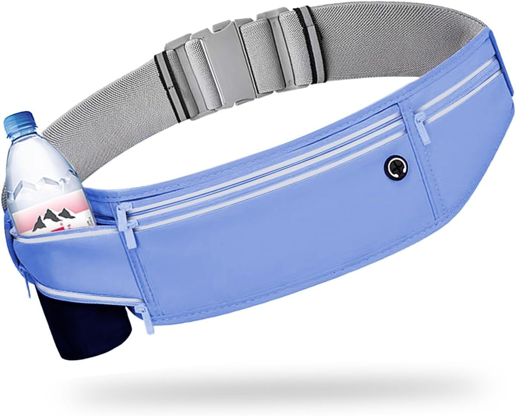 Slim Running Belt for Women Men,Runners Fanny Pack Phone Holder,Money Belt,Running Gear Accessories,with 3 Pockets (Jet Blue)