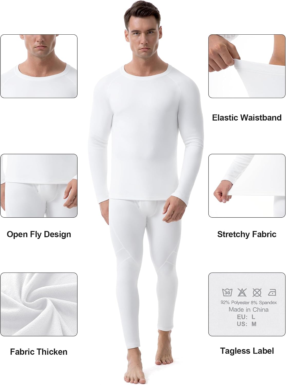 Runhit Mens Thermal Underwear Set：Fleece Lined Long Johns for Men Thermal Shirts and Pants Base Layer Cold Weather Thermals