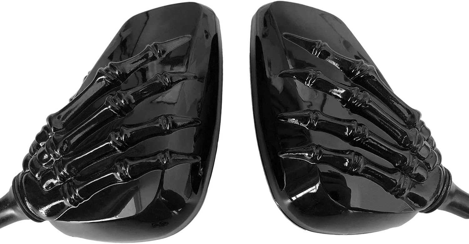 Universal Bicycle Mirror 8mm 10mm Skull Hand Side Also for Motorcycle Rear View Mirrors Scooter Moped Bike black