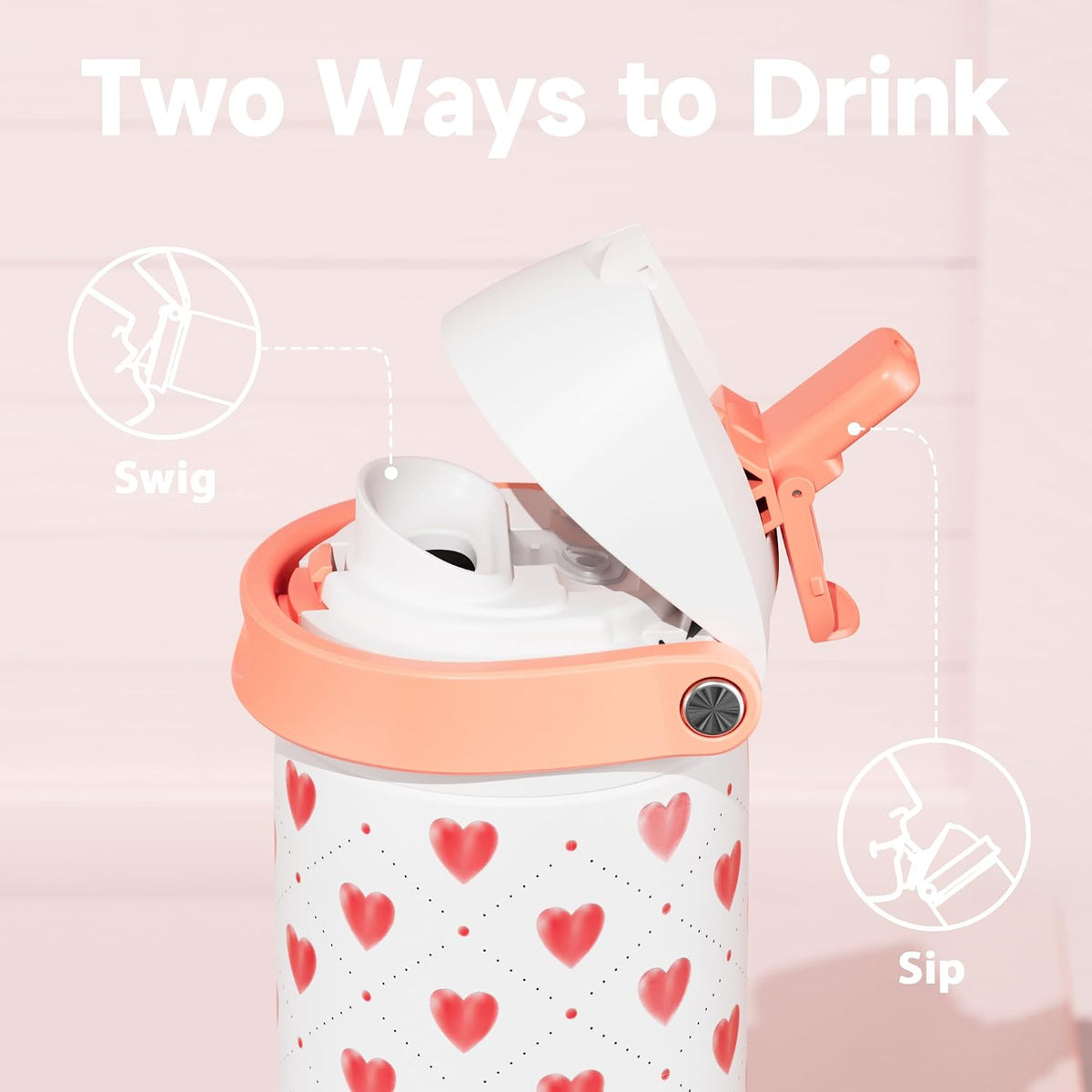 24 oz Valentine's Day Water Bottle: Meoky Stainless Steel Water Bottle with Straw and Spout Lid - Leak Proof, Cold for 24 Hours, Fits in Car Cup Holder, BPA-Free for Her Women Girls, Amora